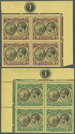 11906 Dominica: 1923, KGV Definitives With Mult Crown CA Wmk. 3s. Black/purple And 5s. Black/green Blocks - Dominique (...-1978)