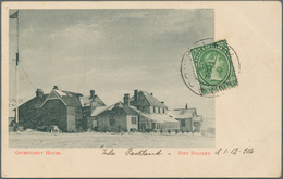 11915 Falklandinseln: 1904, Picture Postcard Showing Government House In Port Stanley Franked With 1/2 D P - Falklandinseln