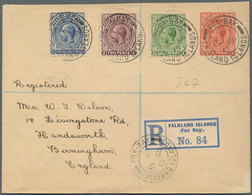 11916 Falklandinseln: 1915, 1 D Stationery Envelope With Additional Franking Sent Registered From FOX-BAY - Falklandinseln