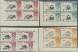 11921 Falklandinseln: 1960, Definitives ½ D To 1 £ "Queen Elisabeth II / Birds" All 15 Values In Blocks Of - Falkland