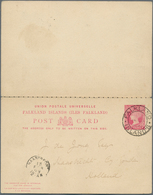 11922 Falklandinseln - Ganzsachen: 1892, 1 D Carmine QV Psc Sent C.t.o From FALKLAND ISLANDS, 5.AU 96, Via - Falkland