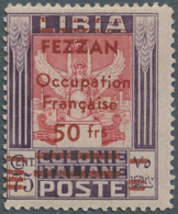 11923 Fezzan: 1943, 50fr. On 75c. Violet And Carmine, Fresh Colours, Normally Perforated (slightly Round U - Lettres & Documents