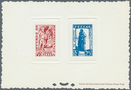 11947 Fezzan: 1950. Lot With One Composite Epreuve D'atelier With Two Stamps For The Complete Charity Set - Storia Postale