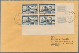 11954 Fezzan: 1951, Airmails, 100fr. And 200fr. Without Perfin Each As Bloc Of 4 On Lettre. Rare - Lettres & Documents