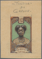 12009 Gabun: 1910 Gabon, Original Hand Painted Artwork For The Pictorial Issue, Approximately 83x112mm, Un - Sonstige & Ohne Zuordnung