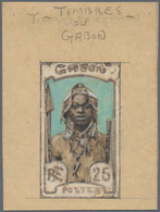 12010 Gabun: 1910 Gabon, Original Hand Painted Artwork For The Pictorial Issue, Approximately 83x112mm, An - Sonstige & Ohne Zuordnung