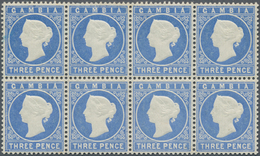 12014 Gambia: 1882, QV 3 D. Pale Dull-ultramarine With Inverted Watermark IN A BLOCK OF EIGHT, All Values - Gambia (1965-...)