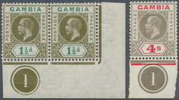 12015 Gambia: 1921/1922, KGV Definitives With Mult Script CA Wmk. 1½d. Olive-green/blue-green Horiz. Pair - Gambie (1965-...)