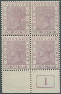 12017 Goldküste: 1885, QV 4d. Deep Mauve With Wmk. Crown CA Block Of Four From Lower Margin With Plate Num - Goldküste (...-1957)