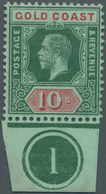 12020 Goldküste: 1913, KGV 10s. Green And Red/green Single Stamp From Lower Margin With Plate Number (cont - Costa D'Oro (...-1957)