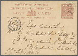 12023 Grenada: 1885, 1 1/2 D Red-brown QV Postal Stationery Card With Single Circle "A / GRENADA", JA 27 8 - Grenada (...-1974)