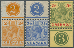 12025 Grenada: 1921/1923, KGV Definitives With Wmk. Mult Script CA Seven Different Stamps Incl. Singles 2d - Grenade (...-1974)