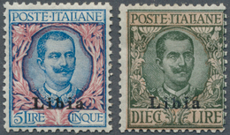 12065A Italienisch-Libyen: 1915, 5 L Blue/rose And 10 L Olive/rose Emanuel III., VF Mint Lightly Hinged Con - Libia