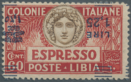 12070 Italienisch-Libyen: 1927, 1.25l. On 60c. Red/brown, Perf. 11, INVERTED Blue Overprint On Express Sta - Libyen