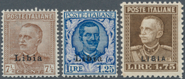 12071 Italienisch-Libyen: 1928, Victor Emanuel III 7½ C, 1,25 L And 1,75 L Perf. 11, Three Values Superb P - Libia