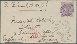 12088 Jamaica: 1877, Small Cover To LONDON Endorsed "Per R. Mail 10.11.17" Franked With 6 D (watermark "cc - Giamaica (1962-...)