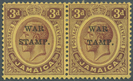 12092 Jamaica: 1916, KGV 3d. Purple/lemon With Opt. 'WAR STAMP.' Horiz. Pair With 'S' In 'STAMP' Omitted O - Jamaique (1962-...)