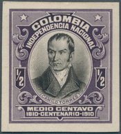 12122 Kolumbien: 1910, 1/2 C Violet/black Camilo Torres, Imperforated Proof On Card Paper. VF Condition - Kolumbien