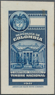 12139 Kolumbien - Besonderheiten: Revenues: 1941, Imperforated "Timbre National" Blue Proof On Card, Fine - Colombia