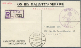 12179 Malediven: 1968, ON HIS MAJESTY'S SERVICE, Stampless Registered Airmail Cover From MALE, 12.MAR 1968 - Maldives (1965-...)