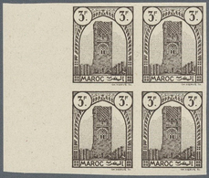 12189 Marokko: 1943/1944, Definitives "Tour Hassan", 3fr. Brown, Imperforate Left Marginal Block Of Four W - Marocco (1956-...)