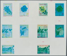 12212 Marokko: 1985. Collective Proof Sheet Containing 5 Different Stamps (present One Unissued) Of 3 Diff - Marocco (1956-...)