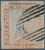 12226 Mauritius: 1848-59 QV 1d. Red On Bluish Paper, Latest Impression, Used And Cancelled By Oval Of Bars - Maurice (...-1967)