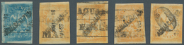 12250 Mexiko: 1865/1866, 1 R Blue And 4 X 2 R Orange "eagle", All 5 Used Stamps With Mailing Numbers From - Mexique