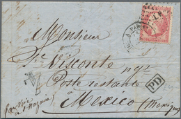 12251A Mexiko: 1865, INCOMING MAIL: France, 80 C Rose Napoleon, Tied By Dot Cancel "LP" And Cds LYON A PARI - Mexiko