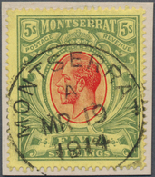 12272 Montserrat: 1914, KG V 5 Sh. Green/red On Yellow Coated Paper With Ideal Cds "MONTSERRAT MR 19 1914" - Altri & Non Classificati