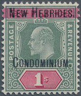 12275 Neue Hebriden: 1908, British Postage Stamps Fiji Islands 1 Sh. With Two-line Black Overprint, In Per - Altri & Non Classificati