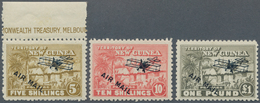12282 Neuguinea: 1931, Palm Village 5 Sh, 10 Sh And 1 £ With Plane-imprints "AIR MAIL" The Three Key-value - Papua Nuova Guinea