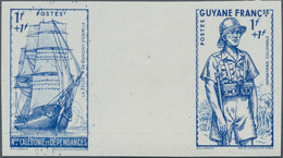 12296 Neukaledonien: 1941. + French Guiana. Imperforate Se-tenant Gutter Pair In Blue Containing The Stamp - Sonstige & Ohne Zuordnung