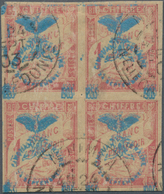 12299 Neukaledonien - Portomarken: 1903. Used Block Of 4 For 1fr Red 50th Anniversary, Each Stamp Shows DO - Segnatasse