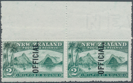 12306 Neuseeland - Dienstmarken: 1907, A Pair Of Milford Sound 2 Sh. Green With Vertical Imprint "OFFICIAL - Dienstmarken