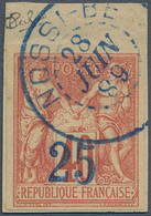 12321 Nossi-Be: 1889, Nossi-Bé (Madagascar), "25" Surcharge On 40 C., Blue Cancellation "NOSSI-BE 28 JUIN - Altri & Non Classificati