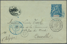 12322 Nossi-Be: 1903, 15 C Blue On Greenish Postal Stationery Envelope, On Reverse Uprated With Vertical P - Altri & Non Classificati