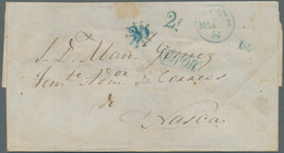 12363 Peru: 1854, Stampless Folded Letter Cover With Blue Single Circle Dater "LIMA / MAI 2 / 54", Along W - Perù