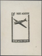 12377 Reunion: 1942, Airmails, Single Stage Proof Showing Exclusively Frame And Plane, In Black On Cardboa - Briefe U. Dokumente