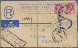 12383 Rhodesien Und Nyassaland: 1955/1961, Group Of 3 Covers: 4 D Blue QV Registered Pse, Uprated With 2 X - Rhodésie & Nyasaland (1954-1963)