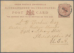 12386 St. Christopher: 1879, 1 1/2 D Red-brown QV Postal Stationery Card With Full Message Dated St.Kitts - St.Christopher-Nevis-Anguilla (...-1980)