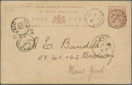 12394 St. Lucia: 1890, 1 1/2 D QV Stationery Card Tied By ST. LUCIA Cds To New York. By Arrival "NEW YORK - Ste Lucie (...-1978)