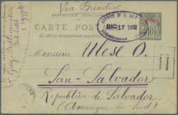 12404 El Salvador: 1902, INCOMING MAIL: French P.O. Port Said, 10 C Black Postal Stationery Card From Port - Salvador