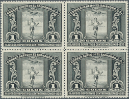 12406 El Salvador: 1935, Airmail Issue 15 C To 1 Col. "3th American Sportgames" In Blocks Of Four, Total 2 - Salvador