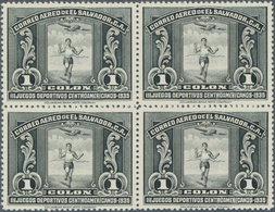 12406 El Salvador: 1935, Airmail Issue 15 C To 1 Col. "3th American Sportgames" In Blocks Of Four, Total 2 - El Salvador