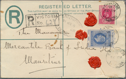 12443 Seychellen: 1916, 12 C Blue KEVII Registered Pse (formate G), Uprated With 6 C Carmine-red KGV, Sent - Seychelles (...-1976)