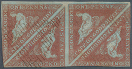 12469 Kap Der Guten Hoffnung: 1853 1d. Pale Brick-red On Blued Paper, Horizontal Block Of Four, Used And C - Capo Di Buona Speranza (1853-1904)