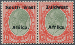 12499 Südwestafrika: 1924, A Pair KG V 1 £ Red/green With English/africaans Partiel DOUBLE IMPRINTS "South - Africa Del Sud-Ovest (1923-1990)