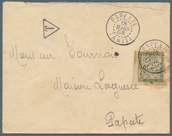 12514 Tahiti: 1908. Unpaid Envelope (vertical Fold, Toned, Opening Faults) Addressed To Papeete With 'T' H - Tahití