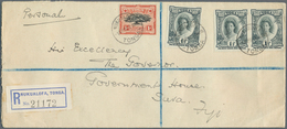 12534 Tonga: 1920/34, Queen Salote 1 1/2 D. Black And 1 D. Black/red Sent Registered From "NUKUALOFA 1 APR - Tonga (...-1970)
